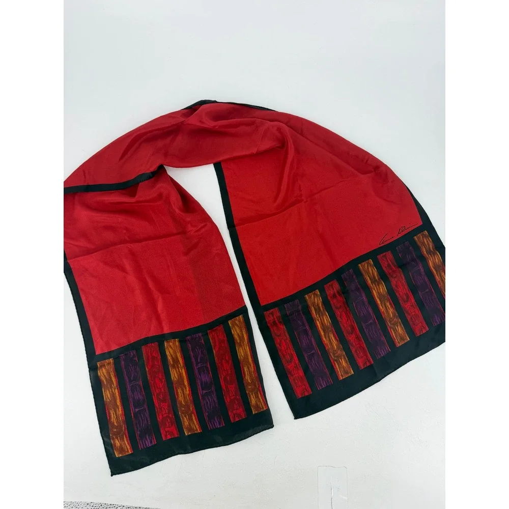 Anne Klein‎ Scarf Women OS Red Silk Striped Border Vintage